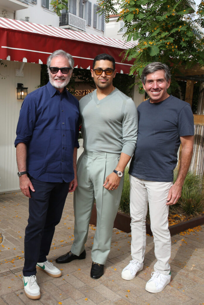 iHeartMedia CEO Bob Pittman, actor Vilmer Valderrama and President/COO and CFO Rich Bressler attend a Happy Hour at iHeartCafé | La Californie during the Cannes Lions Festival on June 19 in Cannes, France. [Photo: Adam Berry/Getty Images for iHeartMedia]