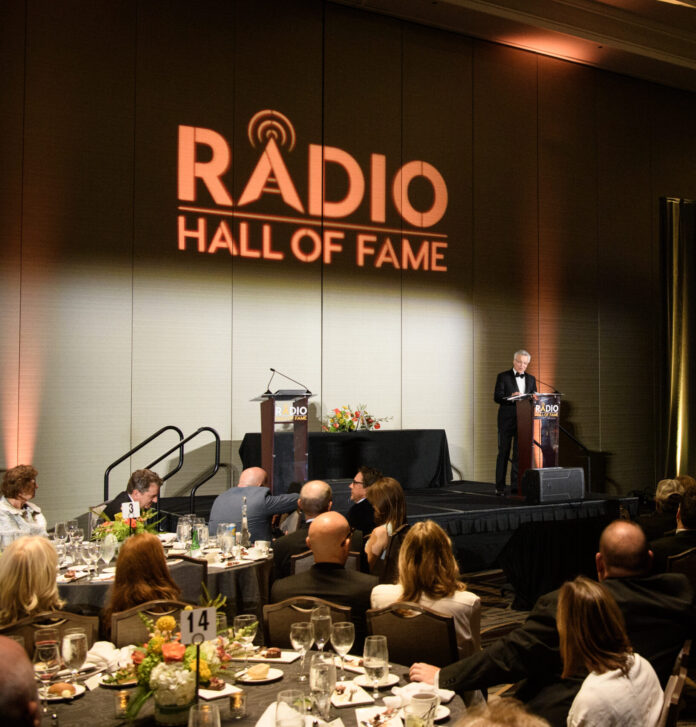 Kraig T. Kitchin gives his acceptance speech to guests as he is inducted into the Radio Hall of Fame in Nashville, TN on Sept 19, 2024.