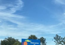 A Welcome To Georgia sign on I-95 at the Florida-Georgia Line