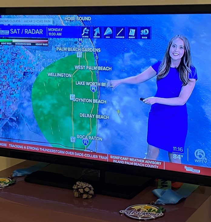 Kahtia Hall, delivering the weather for The E.W. Scripps Co.'s WPTV-5 in West Palm Beach.