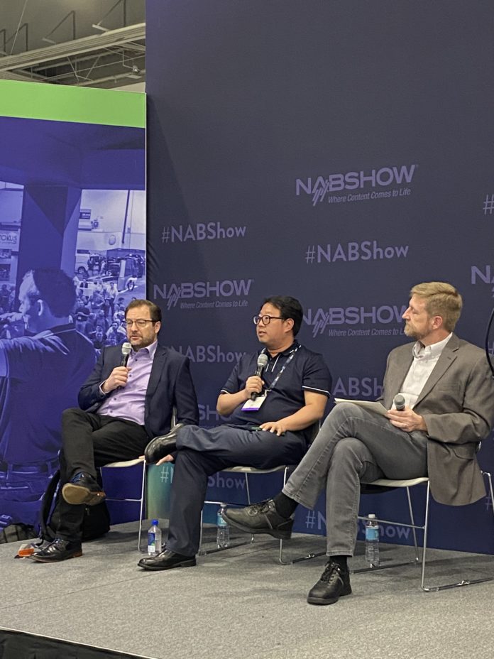 At a Tuesday discussion on Android Auto and Radio are Joe D'Angelo of Xperi (l), Albert Choi of Ford Motor Company and NAB Pilot Executive Director John Clark