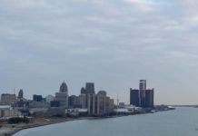 WXYZ Marks The Spot For ResilienX Pilot A view of Detroit from the Ambassador Bridge during the 2022 Detroit Free Press International Marathon on October 16.