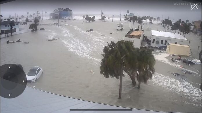 Fort Myers Beach on Wednesday evening, when a storm surge flooded the community. As of Thursday morning, the water had receded, resulting in minor damage.