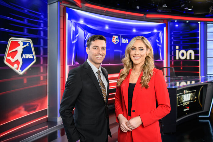 Scripps Networks NWSL Studio Hosts Sebastian Salazar and Kylen Mills [Photo: E. M. Pio Roda]