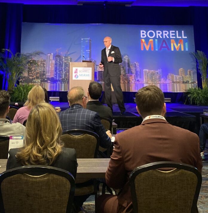 Gordon Borrell, delivering the opening presentation at Borrell Miami 2023 on March 6.