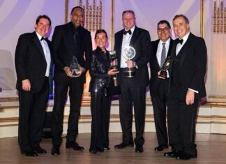 Star Power Lights Up The Plaza For BFOA Gala BFOA President Tim McCarthy, Stephen A. Smith, Judge Judy Sheindlin; Mark Lazarus; BFOA Chair Scott Herman; and Ernest A. Liebre (Photo Credit: Ricardi Media)