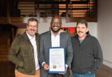 GAIM Saluted By Nashville As Marathon Village HQ Opens Otto Padrón, Co-President & COO of Get After It Media; Jamari Brown, Senior Director of Economic and Community Development, Office of Mayor Freddie O’Connell; Joel Wertman, Co-President & CEO of Get After It Media. (Photo by Chase Thompson, Get After It Media.)